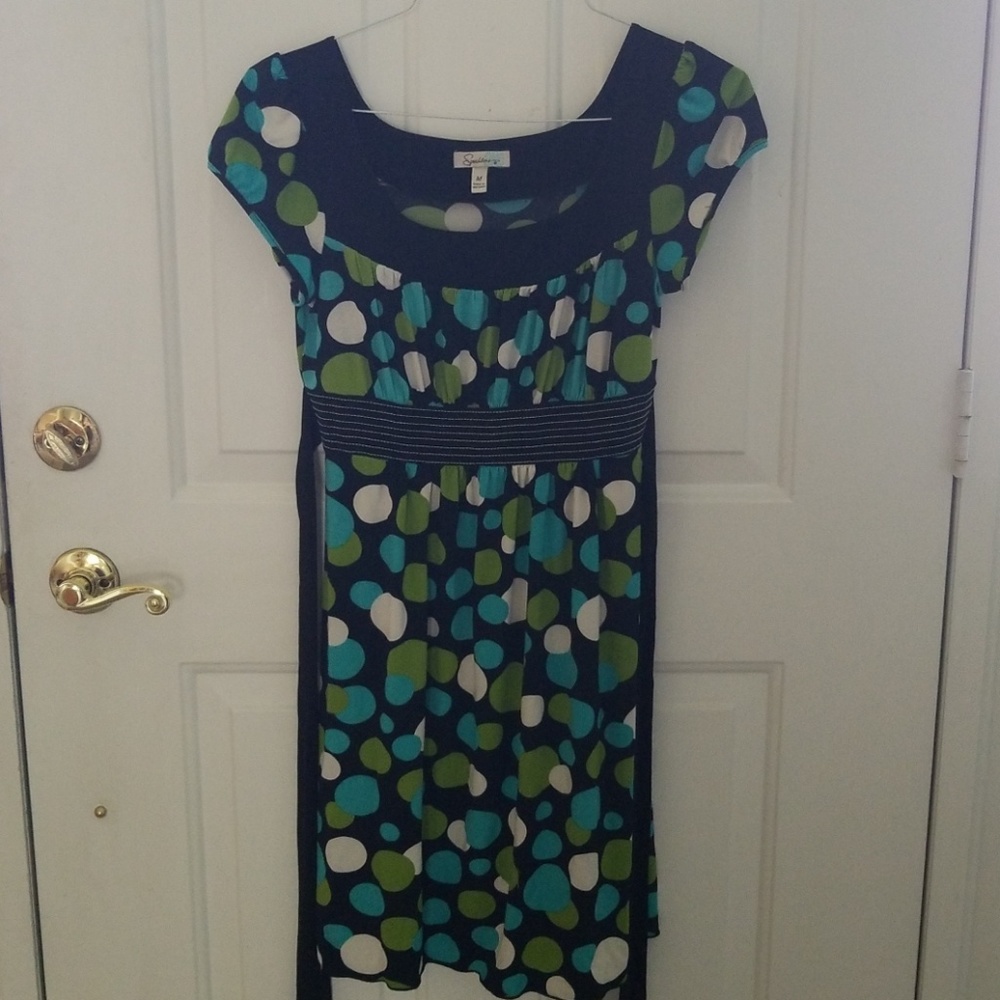 Gorgeous green, turquoise and white spotted dress!